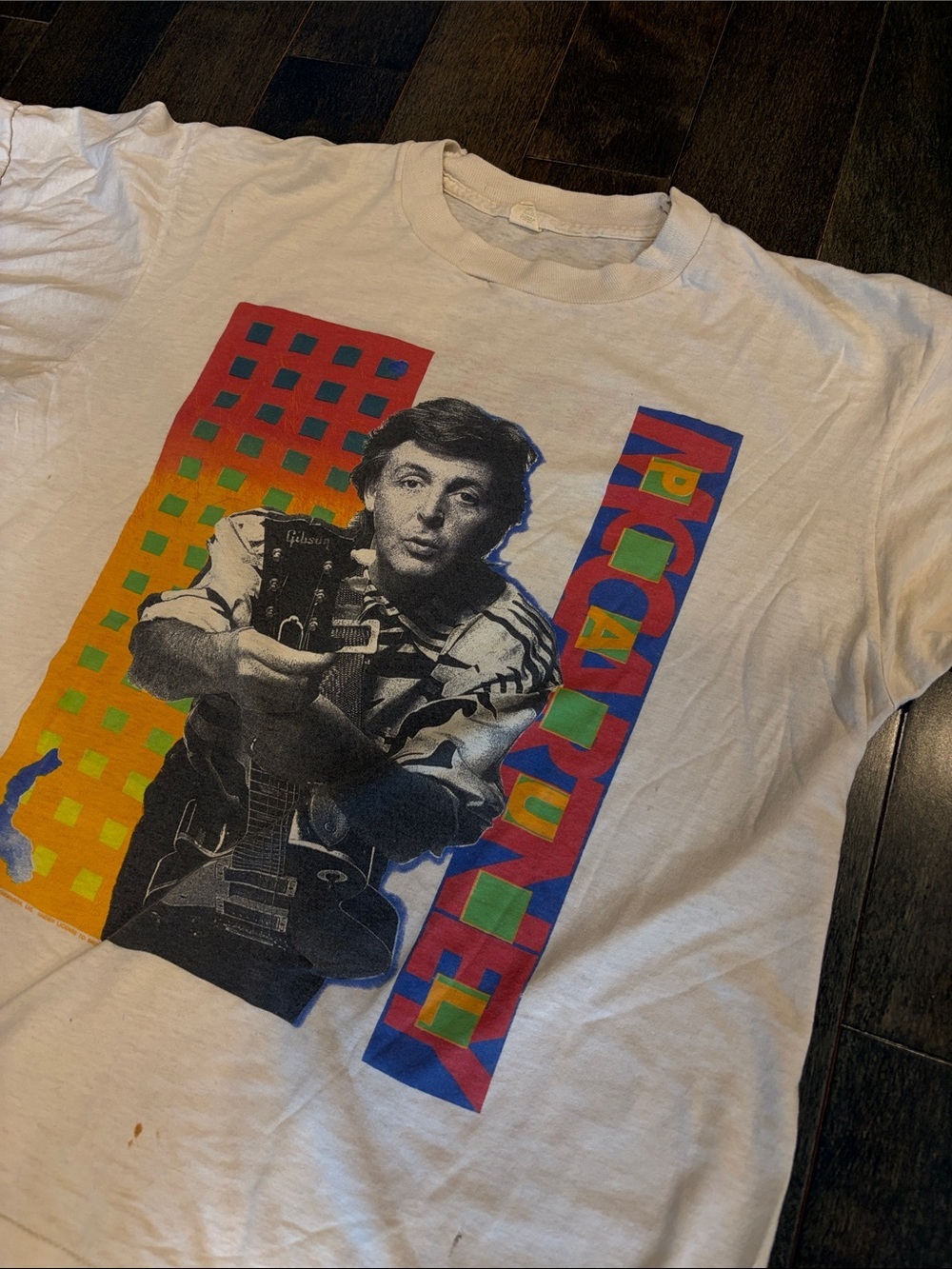 Vintage White Graphic Short Sleeve Tee with Multicolor Retro Print - Picture 2 of 7